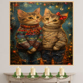 Christmas Kittens in Cozy Sweaters Adorable Holiday Cat Painting Festive Winter Scene Perfect for Home Office Seasonal Decoration or Christmas Gift on Ready to Hang 1.5" Thick Canvas Wrap, Floating Framed Canvas, Flat Rolled Canvas